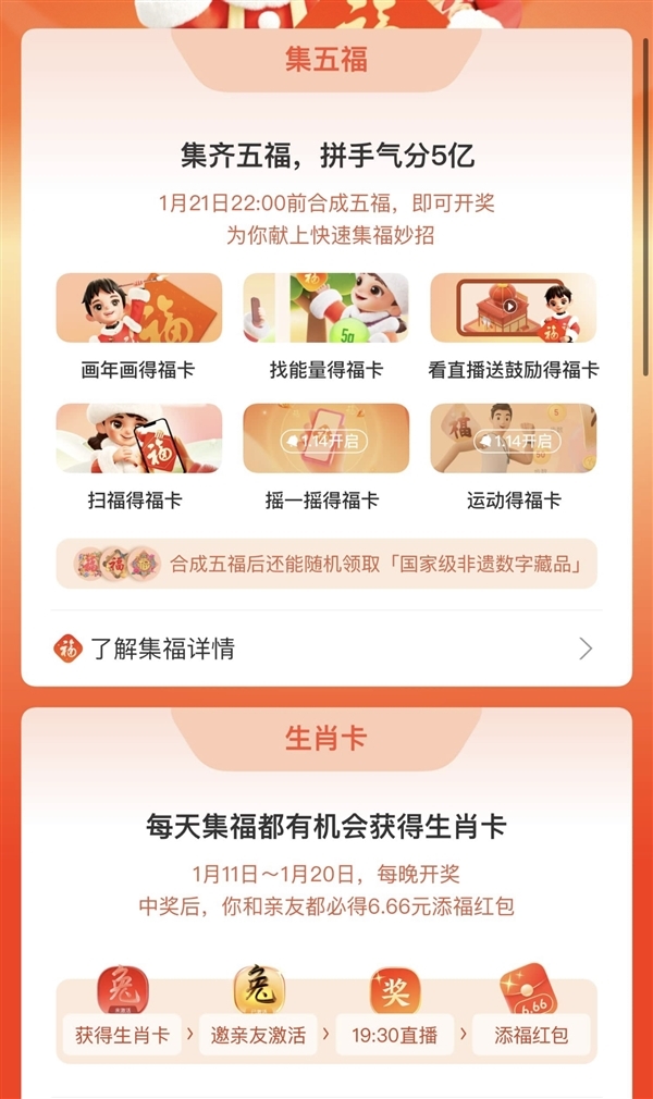 支付寶“集五福”正式開(kāi)啟：已有2.7萬(wàn)人火速集齊 分5億紅包